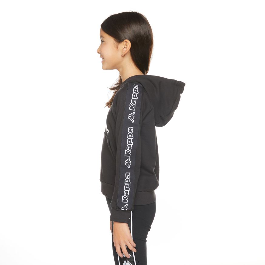 Kappa Kids Logo Tape Apet 2 Hoodie Black Smoke 408H4N506 - Kappa Trainers UK