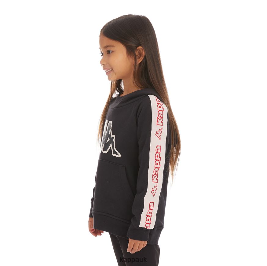 Kappa Kids Logo Tape Apet 2 Hoodie Black Smoke 408H4N531 - Kappa Tracksuit UK