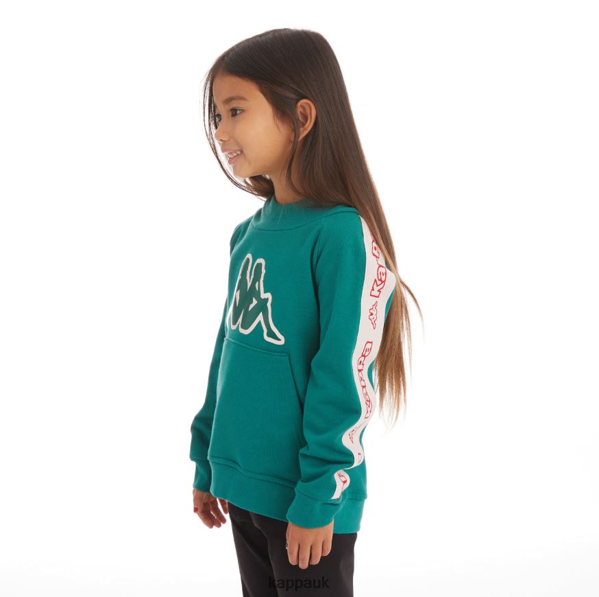 Kappa Kids Logo Tape Apet 2 Hoodie Dark Green 408H4N536 - Kappa Trainers UK