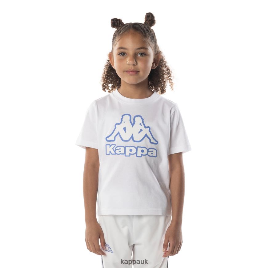 Kappa Kids Logo Tape Bant T-Shirt White Blue 408H4N615 - Kappa Tracksuit UK