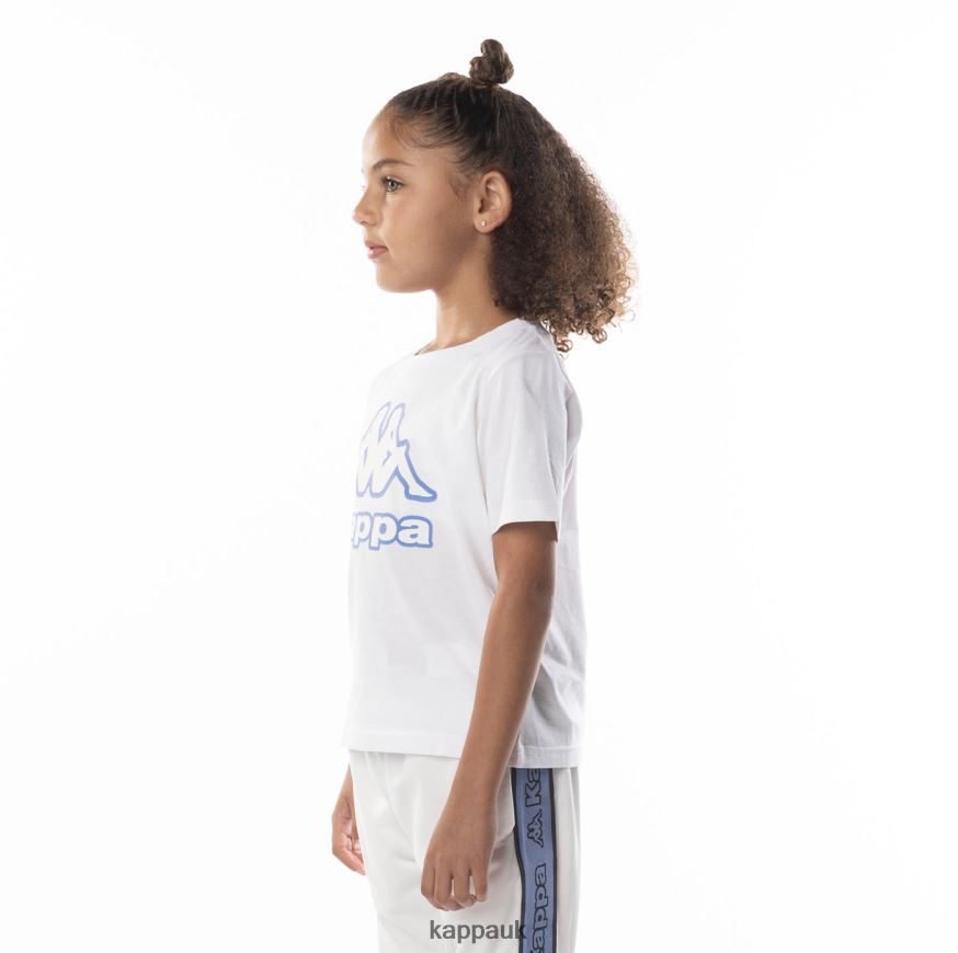 Kappa Kids Logo Tape Bant T-Shirt White Blue 408H4N615 - Kappa Tracksuit UK