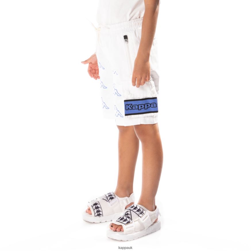 Kappa Kids Logo Tape Esso Cargo Shorts White Blue 408H4N790 - Kappa UK
