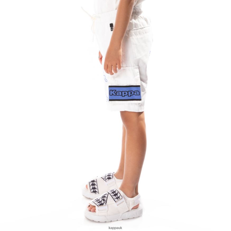 Kappa Kids Logo Tape Esso Cargo Shorts White Blue 408H4N790 - Kappa UK