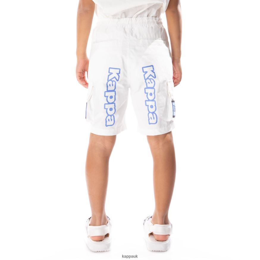 Kappa Kids Logo Tape Esso Cargo Shorts White Blue 408H4N790 - Kappa UK