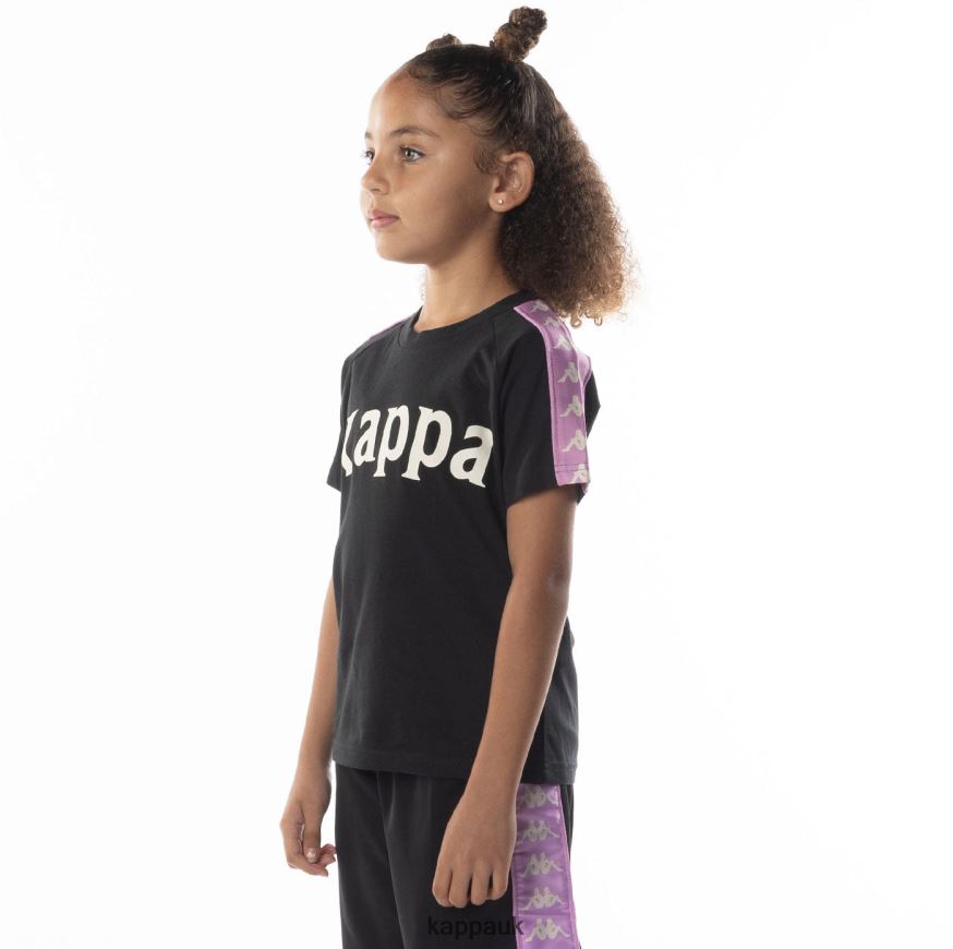 Kappa Kids 222 Banda Balima T-Shirt Black Smoke Violet 408H4N698 - Kappa Trainers UK
