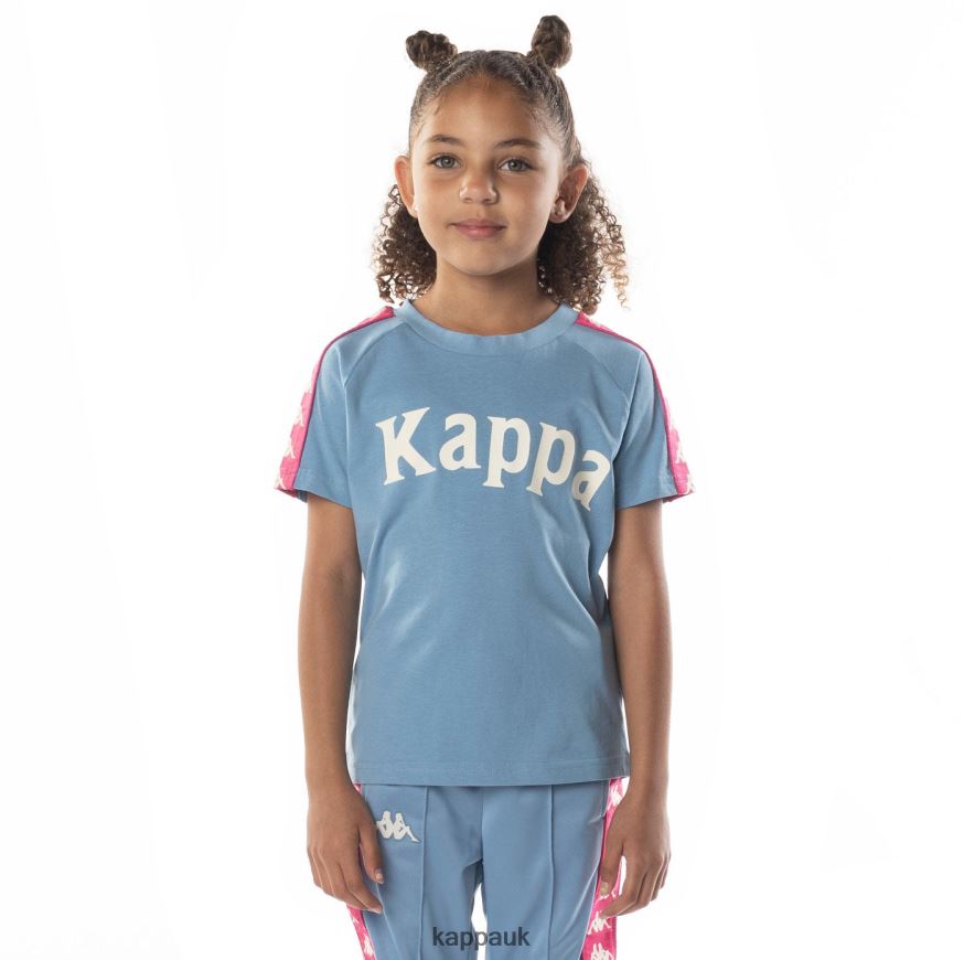 Kappa Kids 222 Banda Balima T-Shirt Light Blue Pink 408H4N696 - Kappa Tracksuit UK