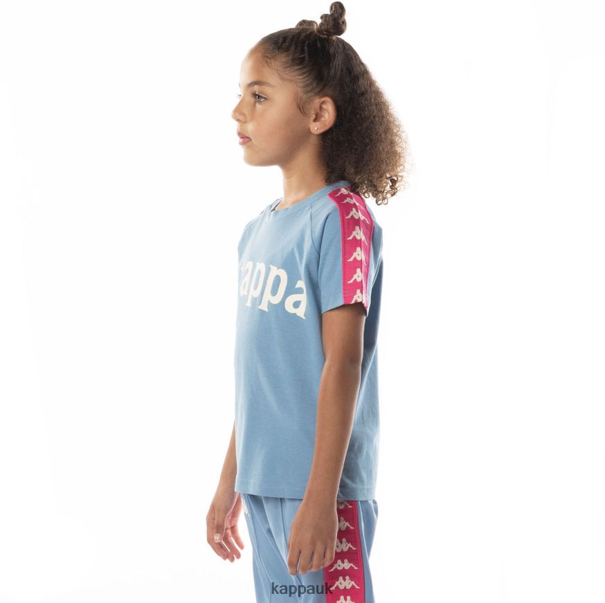 Kappa Kids 222 Banda Balima T-Shirt Light Blue Pink 408H4N696 - Kappa Tracksuit UK