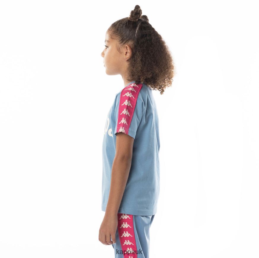Kappa Kids 222 Banda Balima T-Shirt Light Blue Pink 408H4N696 - Kappa Tracksuit UK
