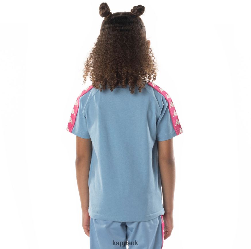 Kappa Kids 222 Banda Balima T-Shirt Light Blue Pink 408H4N696 - Kappa Tracksuit UK