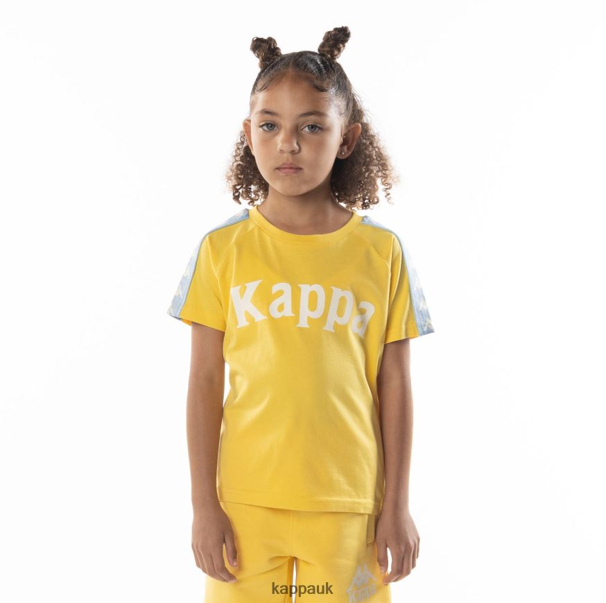 Kappa Kids 222 Banda Balima T-Shirt Yellow Light Blue 408H4N695 - Kappa Trainers UK