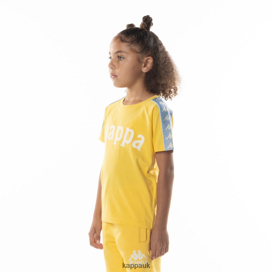 Kappa Kids 222 Banda Balima T-Shirt Yellow Light Blue 408H4N695 - Kappa Trainers UK