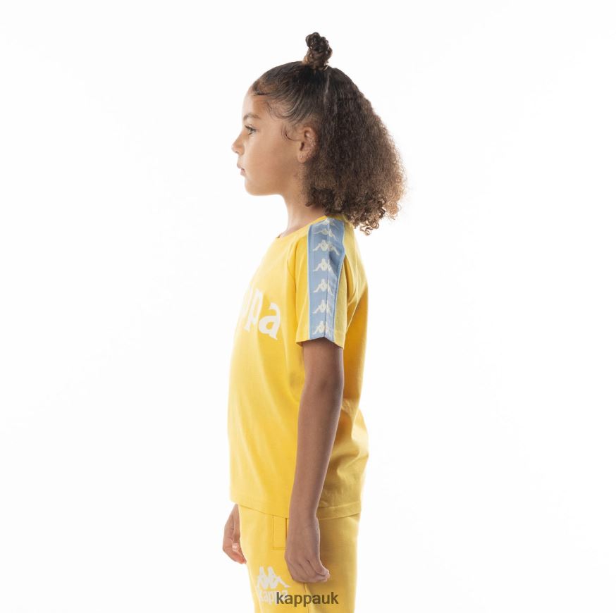 Kappa Kids 222 Banda Balima T-Shirt Yellow Light Blue 408H4N695 - Kappa Trainers UK