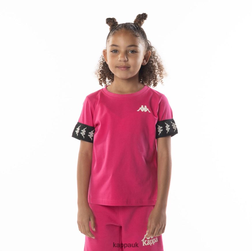 Kappa Kids 222 Banda Niji 2 T-Shirt Pink Black 408H4N701 - Kappa Trainers UK