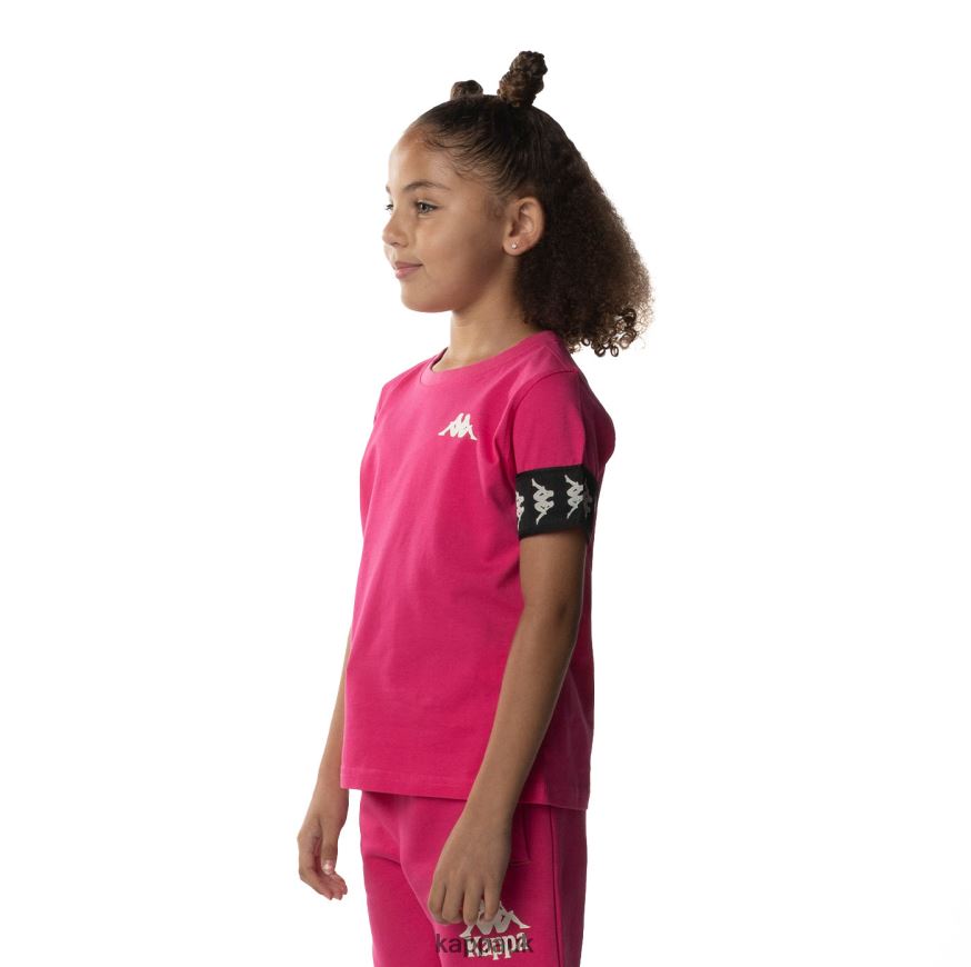 Kappa Kids 222 Banda Niji 2 T-Shirt Pink Black 408H4N701 - Kappa Trainers UK