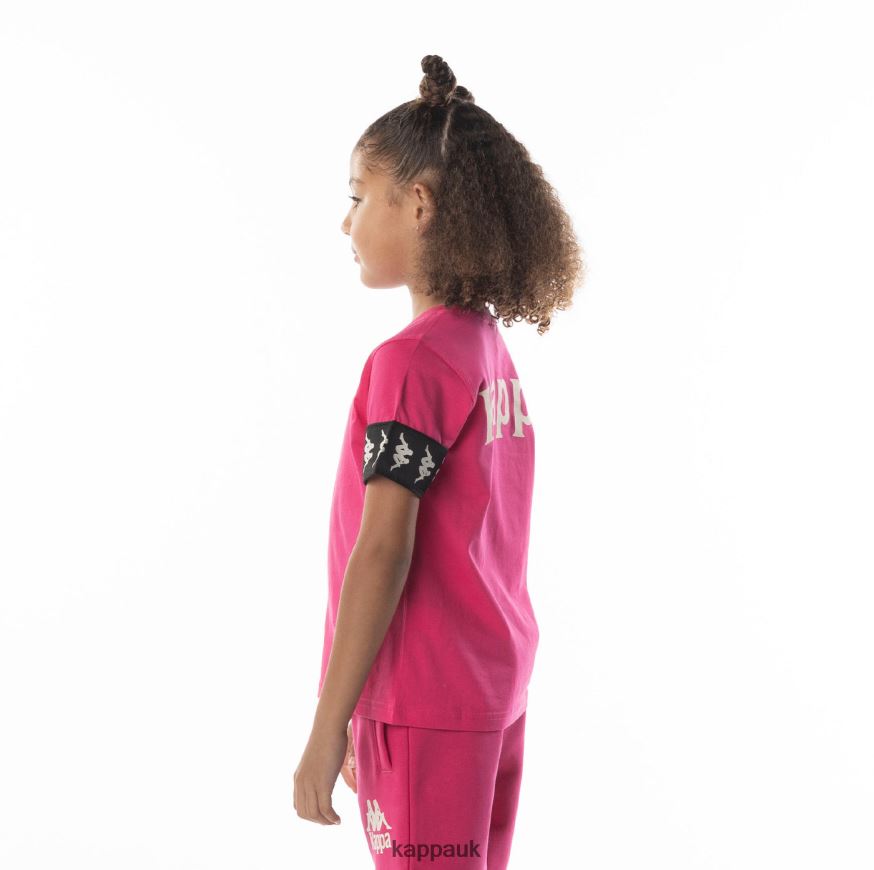 Kappa Kids 222 Banda Niji 2 T-Shirt Pink Black 408H4N701 - Kappa Trainers UK