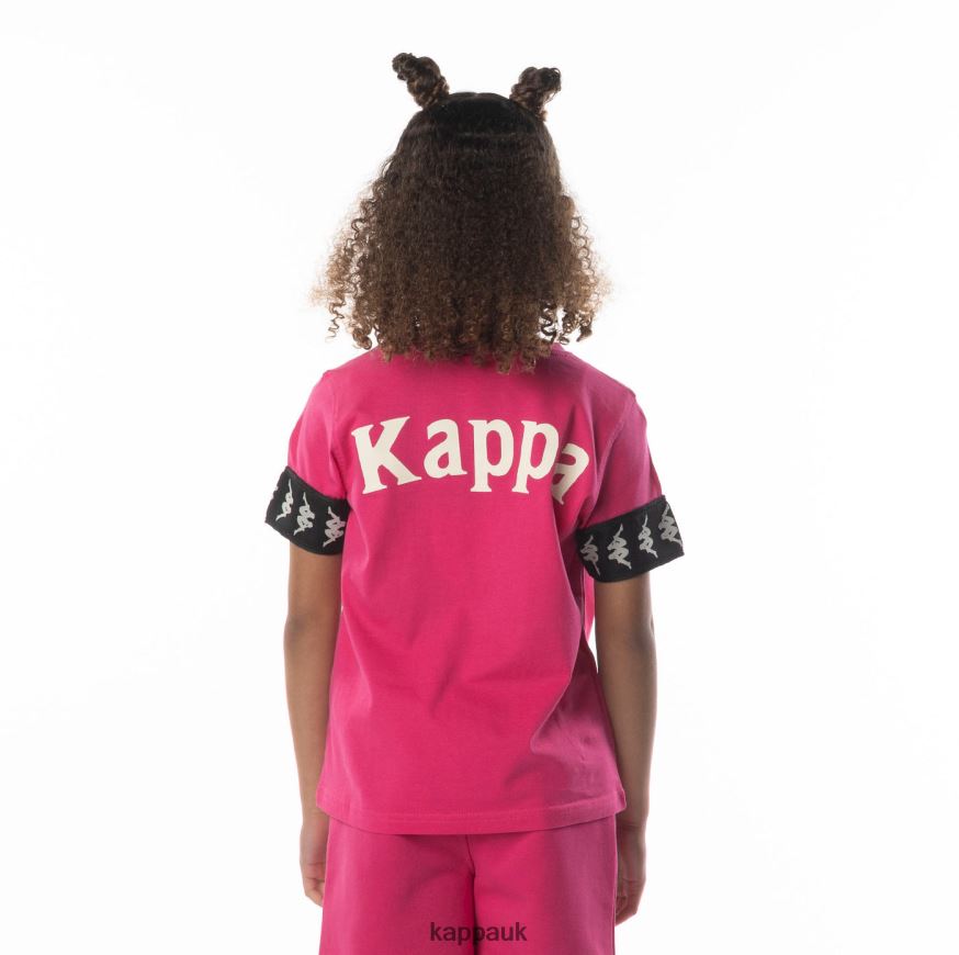 Kappa Kids 222 Banda Niji 2 T-Shirt Pink Black 408H4N701 - Kappa Trainers UK