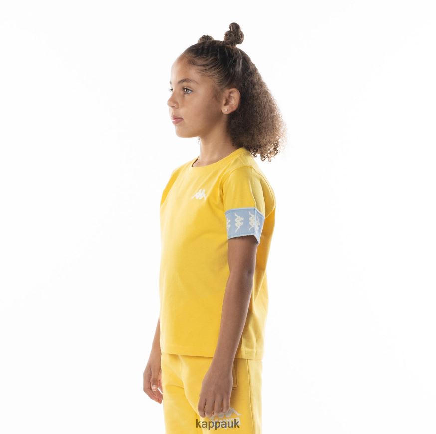 Kappa Kids 222 Banda Niji 2 T-Shirt Yellow Light Blue 408H4N699 - Kappa Tracksuit UK