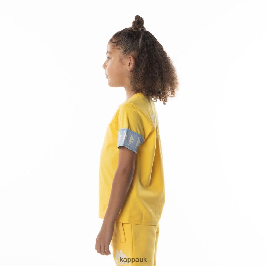 Kappa Kids 222 Banda Niji 2 T-Shirt Yellow Light Blue 408H4N699 - Kappa Tracksuit UK