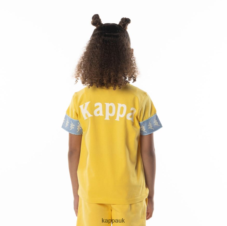 Kappa Kids 222 Banda Niji 2 T-Shirt Yellow Light Blue 408H4N699 - Kappa Tracksuit UK