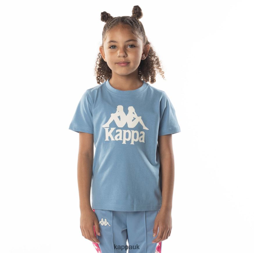 Kappa Kids Authentic Esstesi T-Shirt Light Blue Sand 408H4N692 - Kappa Trainers UK