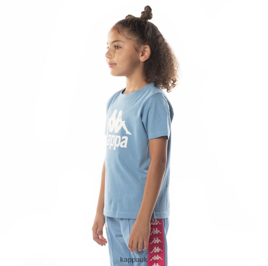 Kappa Kids Authentic Esstesi T-Shirt Light Blue Sand 408H4N692 - Kappa Trainers UK