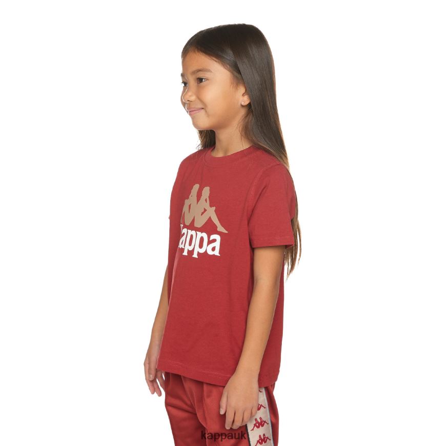 Kappa Kids Authentic Estessi T-Shirt Maroon 408H4N657 - Kappa Tracksuit UK