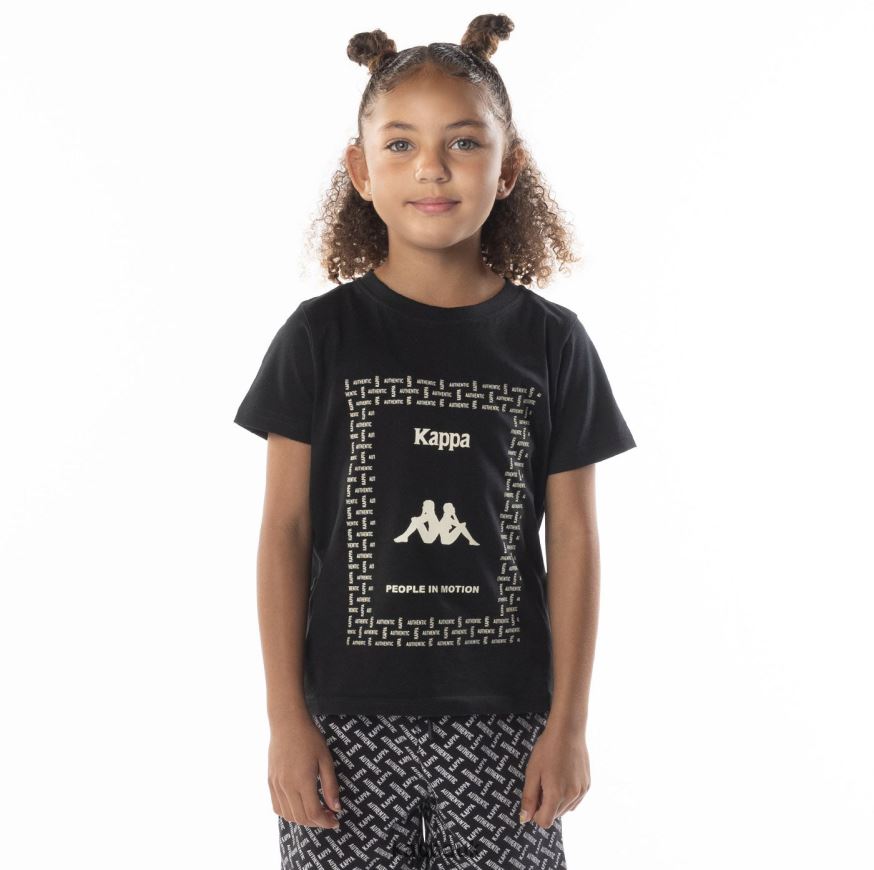 Kappa Kids Authentic Graphy T-Shirt Black Smoke Sand 408H4N687 - Kappa Tracksuit UK