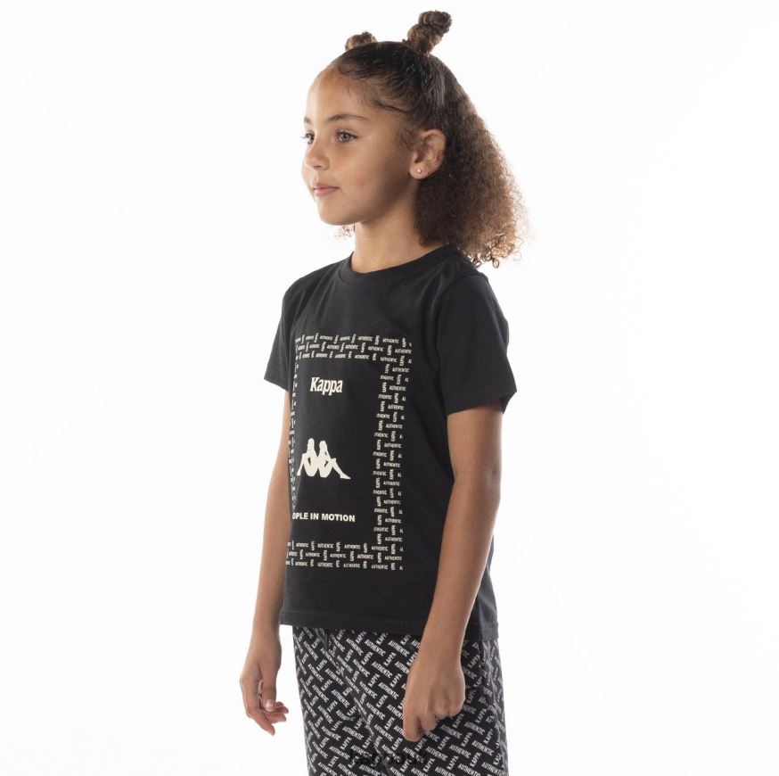 Kappa Kids Authentic Graphy T-Shirt Black Smoke Sand 408H4N687 - Kappa Tracksuit UK