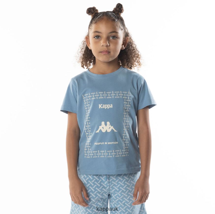 Kappa Kids Authentic Graphy T-Shirt Light Blue Sand 408H4N686 - Kappa Trainers UK