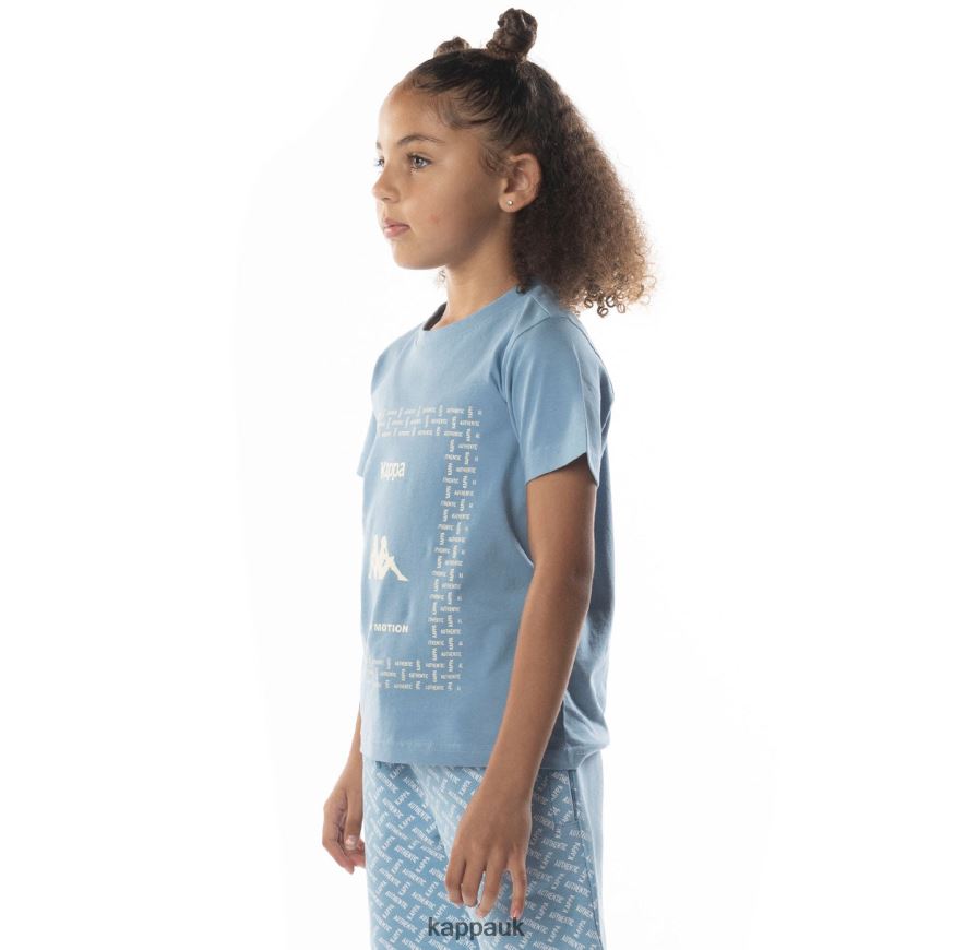Kappa Kids Authentic Graphy T-Shirt Light Blue Sand 408H4N686 - Kappa Trainers UK