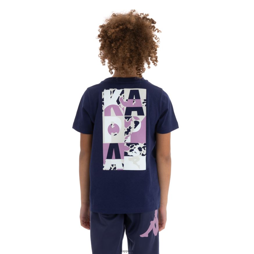 Kappa Kids Authentic Molongio T-Shirt Navy Violet 408H4N720 - Kappa Tracksuit UK