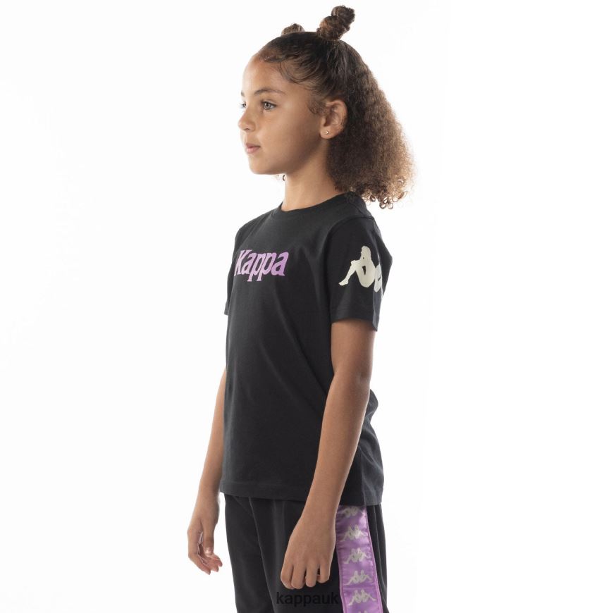Kappa Kids Authentic Paroo T-Shirt Black Smoke Violet 408H4N690 - Kappa Tracksuit UK