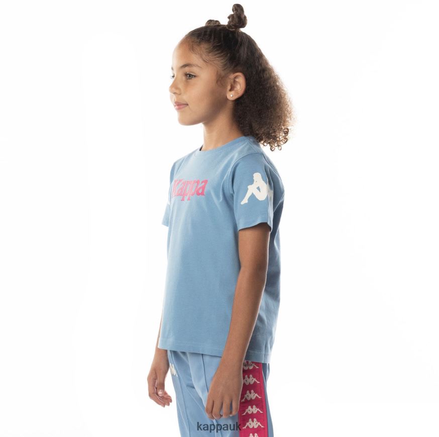 Kappa Kids Authentic Paroo T-Shirt Light Blue Pink 408H4N688 - Kappa UK