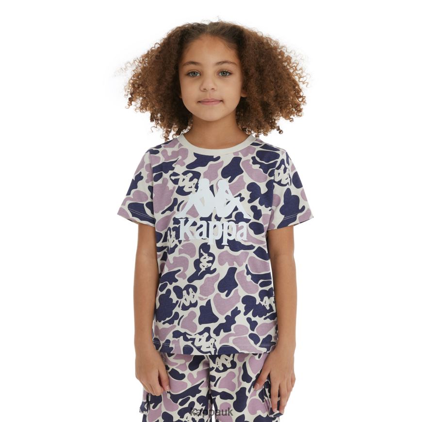 Kappa Kids Authentic Pyllo T-Shirt Navy Violet 408H4N723 - Kappa Tracksuit UK