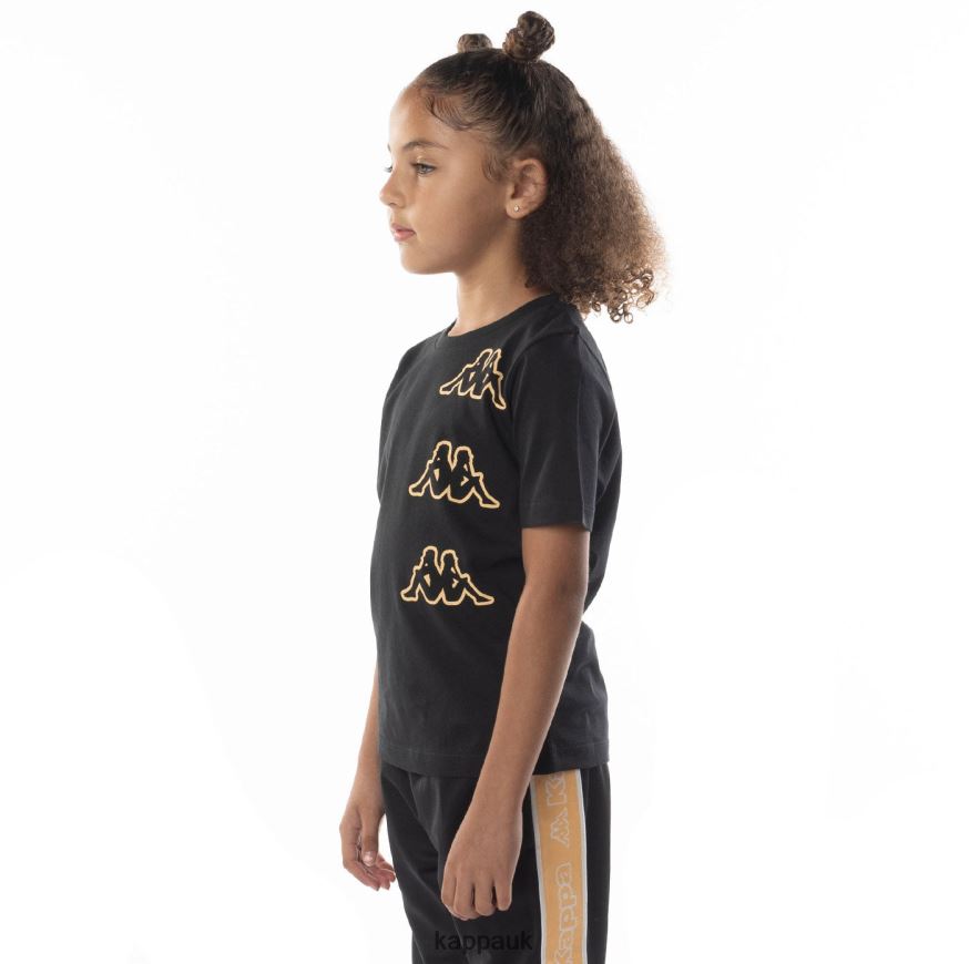 Kappa Kids Logo Aomix T-Shirt Black Smoke Orange 408H4N678 - Kappa Tracksuit UK
