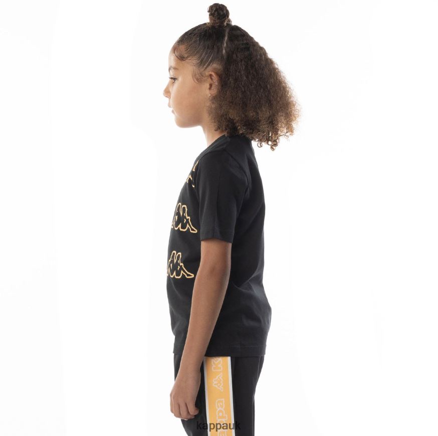 Kappa Kids Logo Aomix T-Shirt Black Smoke Orange 408H4N678 - Kappa Tracksuit UK