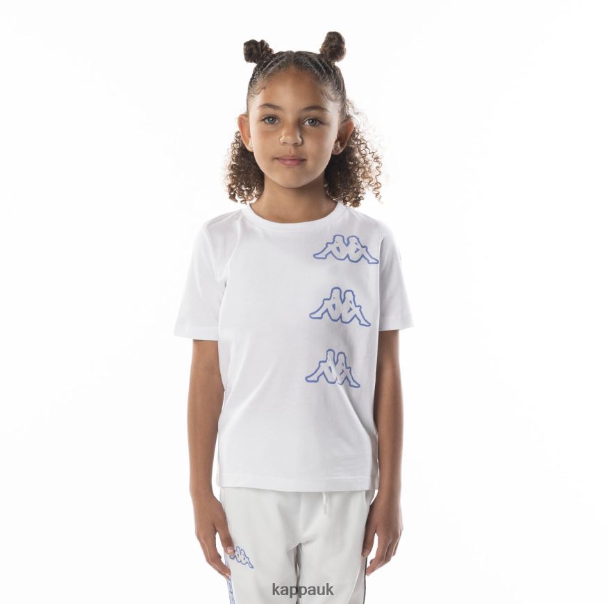 Kappa Kids Logo Aomix T-Shirt White Blue 408H4N677 - Kappa Trainers UK