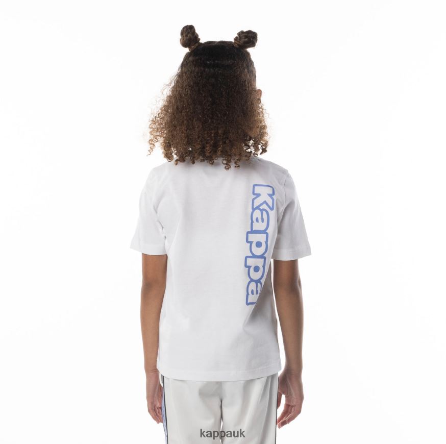 Kappa Kids Logo Aomix T-Shirt White Blue 408H4N677 - Kappa Trainers UK