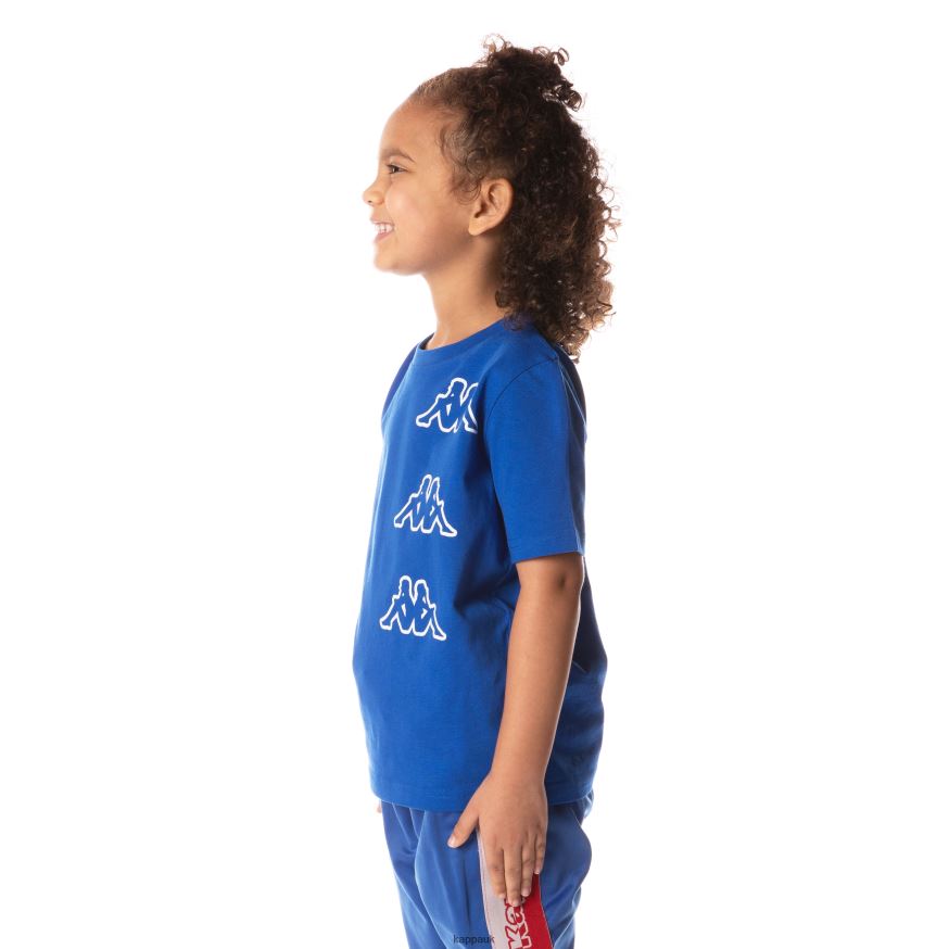 Kappa Kids Logo Tape Aomix T-Shirt Blue 408H4N703 - Kappa UK