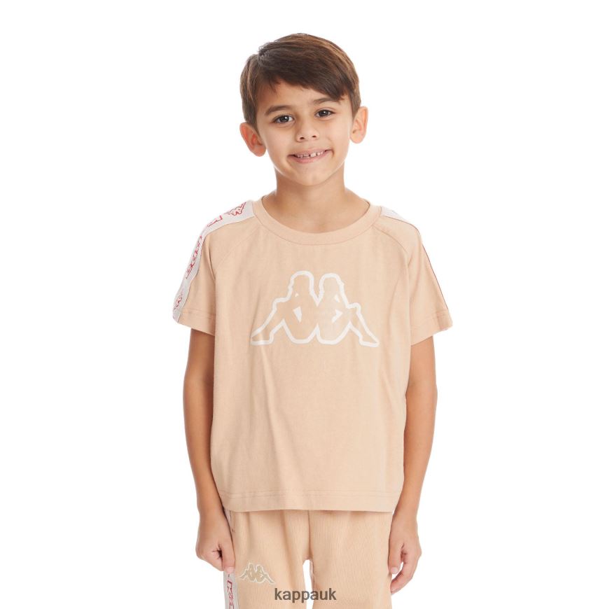 Kappa Kids Logo Tape Avirec 2 T-Shirt Beige 408H4N738 - Kappa Tracksuit UK