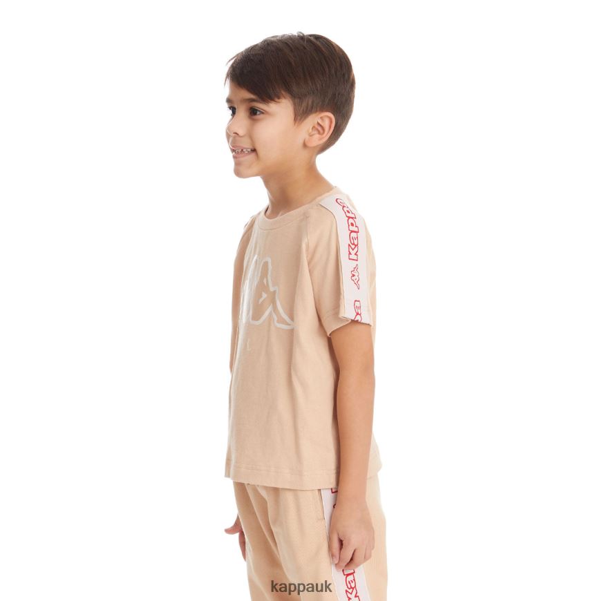 Kappa Kids Logo Tape Avirec 2 T-Shirt Beige 408H4N738 - Kappa Tracksuit UK
