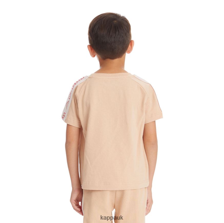 Kappa Kids Logo Tape Avirec 2 T-Shirt Beige 408H4N738 - Kappa Tracksuit UK