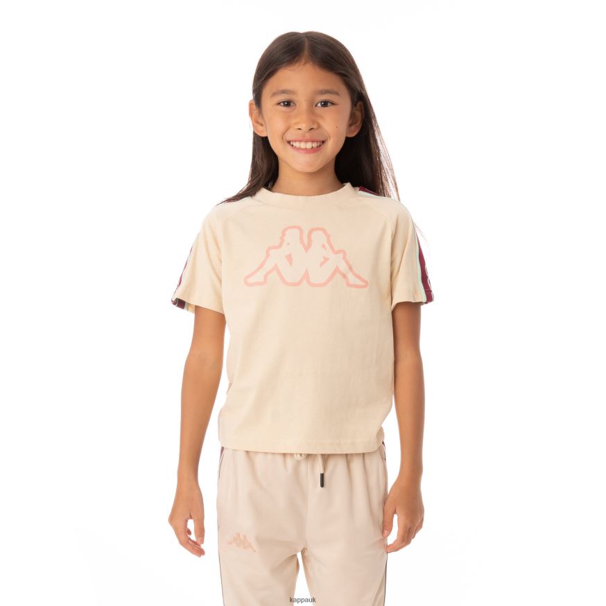 Kappa Kids Logo Tape Avirec 2 T-Shirt Beige 408H4N770 - Kappa Trainers UK