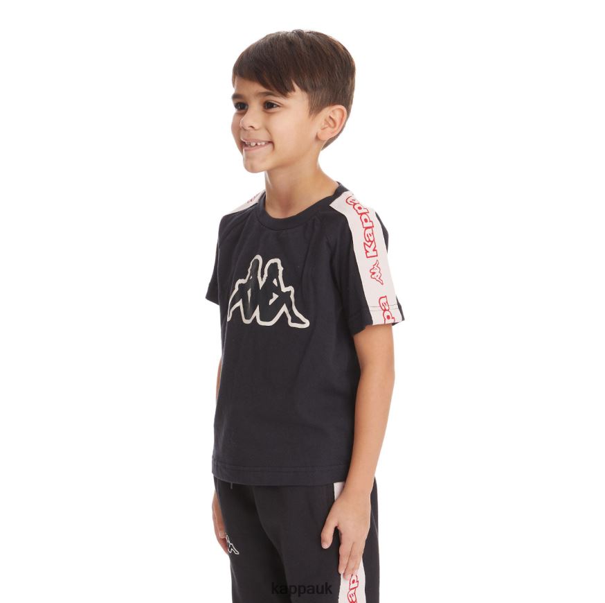 Kappa Kids Logo Tape Avirec 2 T-Shirt Black Smoke 408H4N739 - Kappa UK