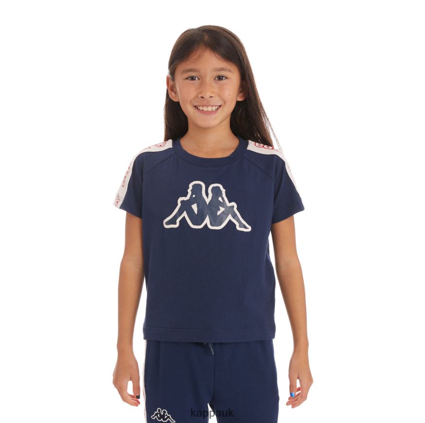 Kappa Kids Logo Tape Avirec 2 T-Shirt Navy 408H4N752 - Kappa Trainers UK