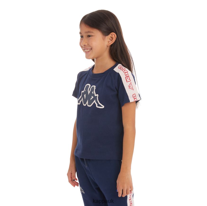 Kappa Kids Logo Tape Avirec 2 T-Shirt Navy 408H4N752 - Kappa Trainers UK