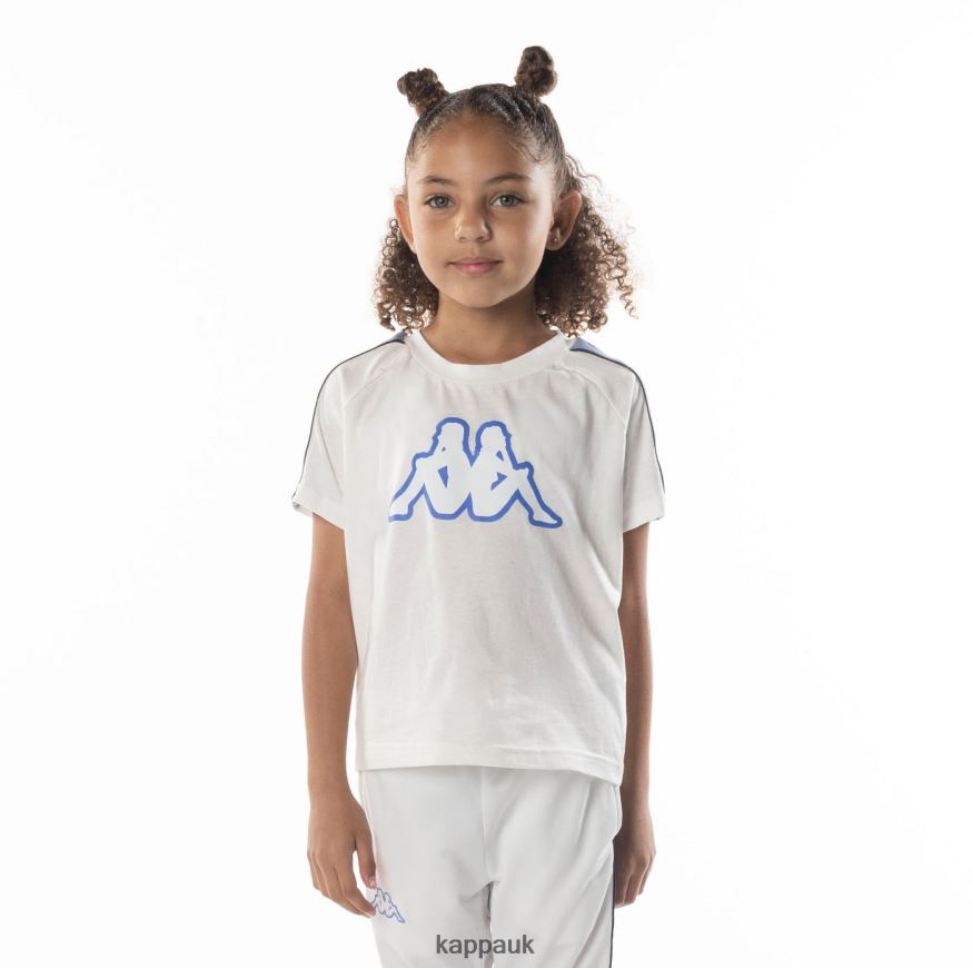 Kappa Kids Logo Tape Avirec 2 T-Shirt White Blue 408H4N683 - Kappa Trainers UK