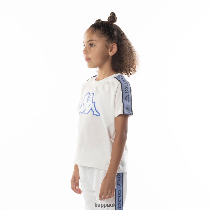 Kappa Kids Logo Tape Avirec 2 T-Shirt White Blue 408H4N683 - Kappa Trainers UK