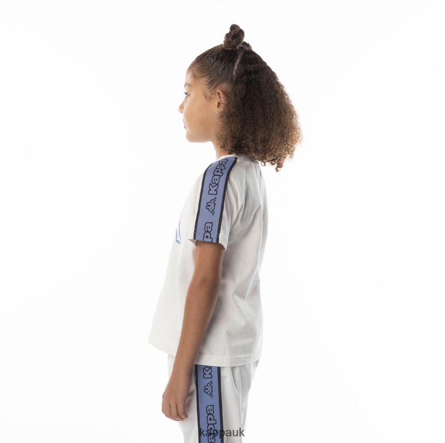Kappa Kids Logo Tape Avirec 2 T-Shirt White Blue 408H4N683 - Kappa Trainers UK