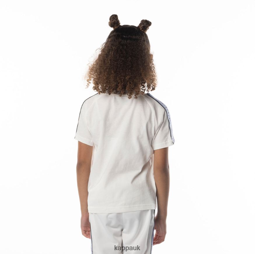 Kappa Kids Logo Tape Avirec 2 T-Shirt White Blue 408H4N683 - Kappa Trainers UK